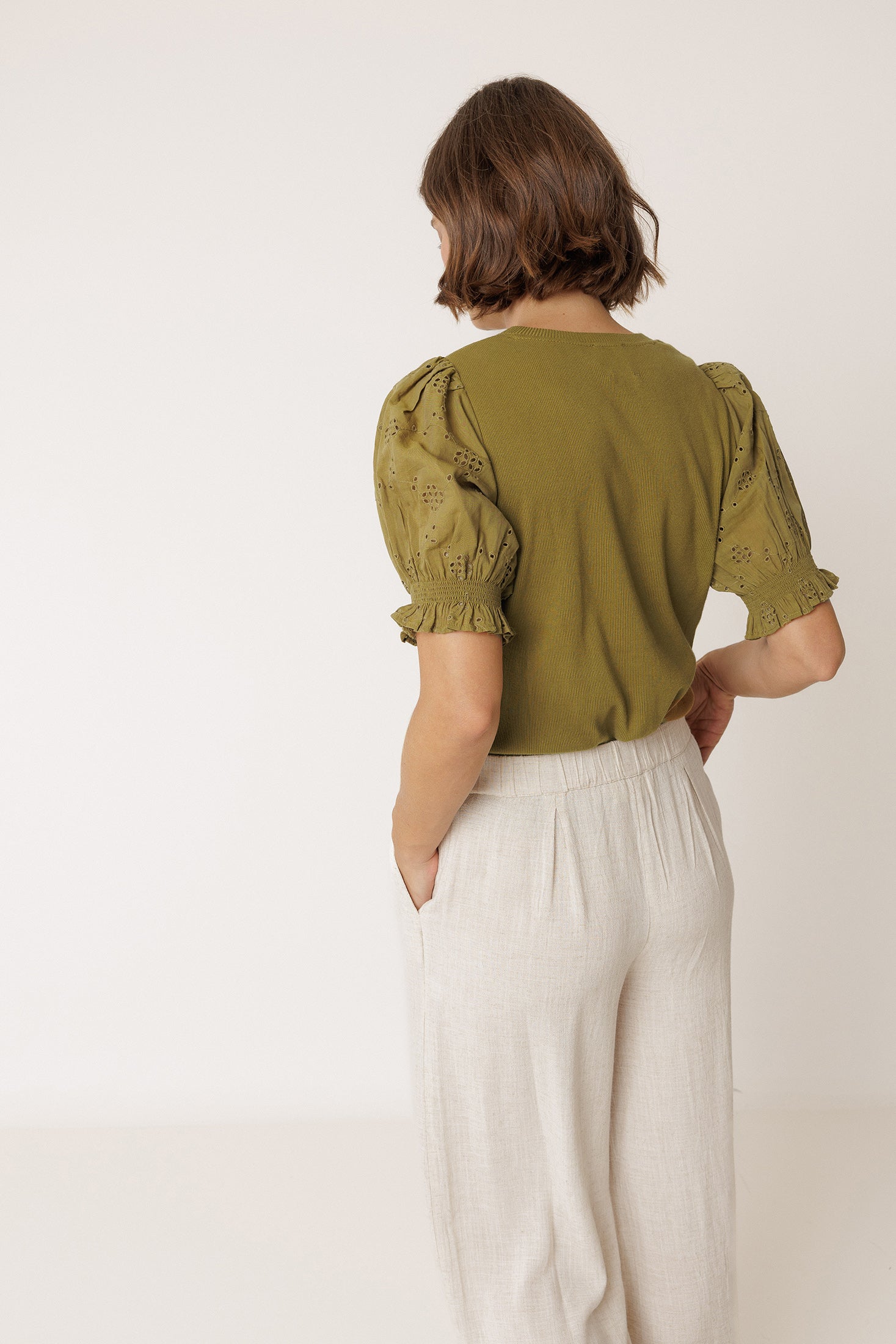 Balloon Sleeve T-Shirt - Khaki