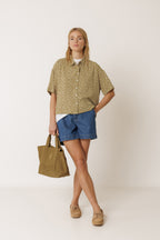 Oversize Block Print Shirt - Khaki