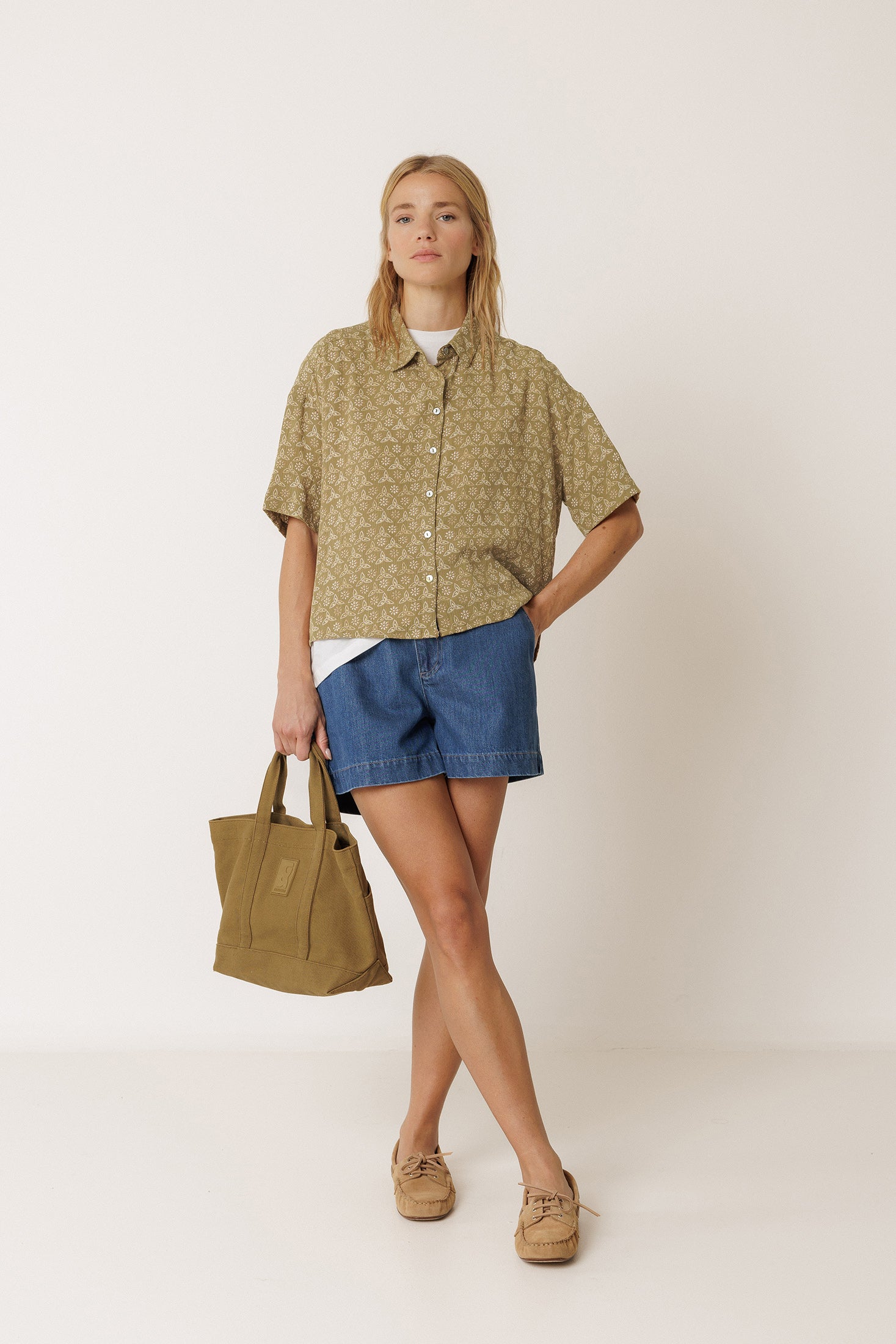 Oversize Block Print Shirt - Khaki