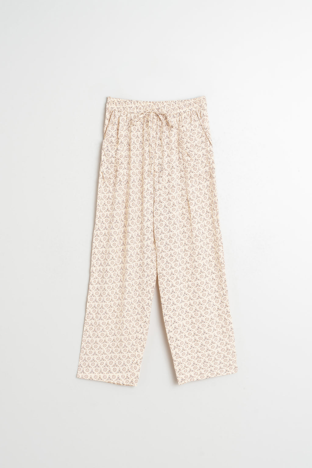 Pantalón fluido con estampado a bloques - Crudo