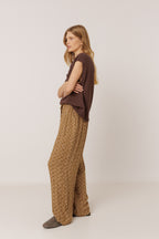 Pantalón Fluido con Estampado Blockprint - Caqui