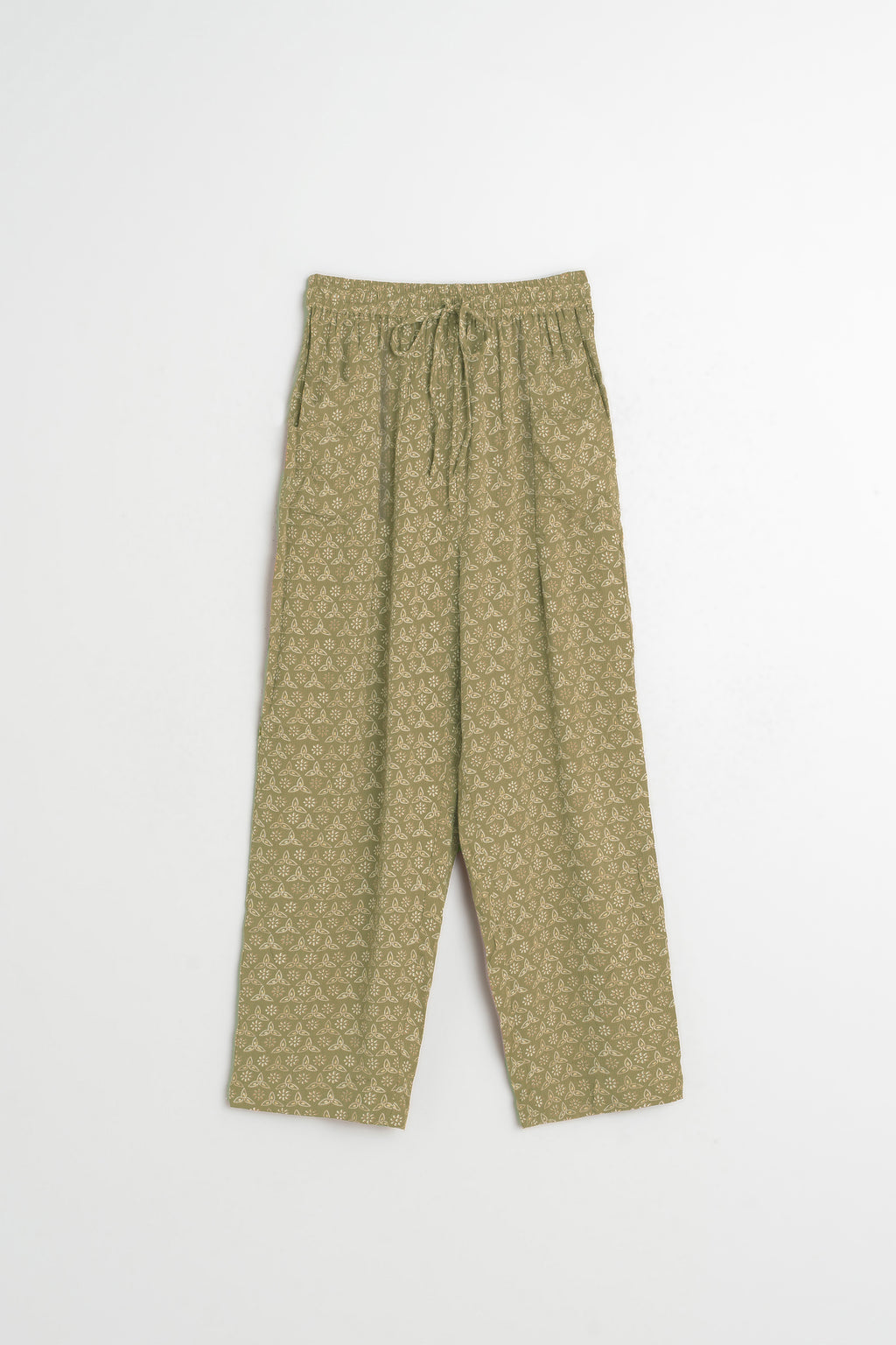 Pantalón Fluido con Estampado Blockprint - Caqui