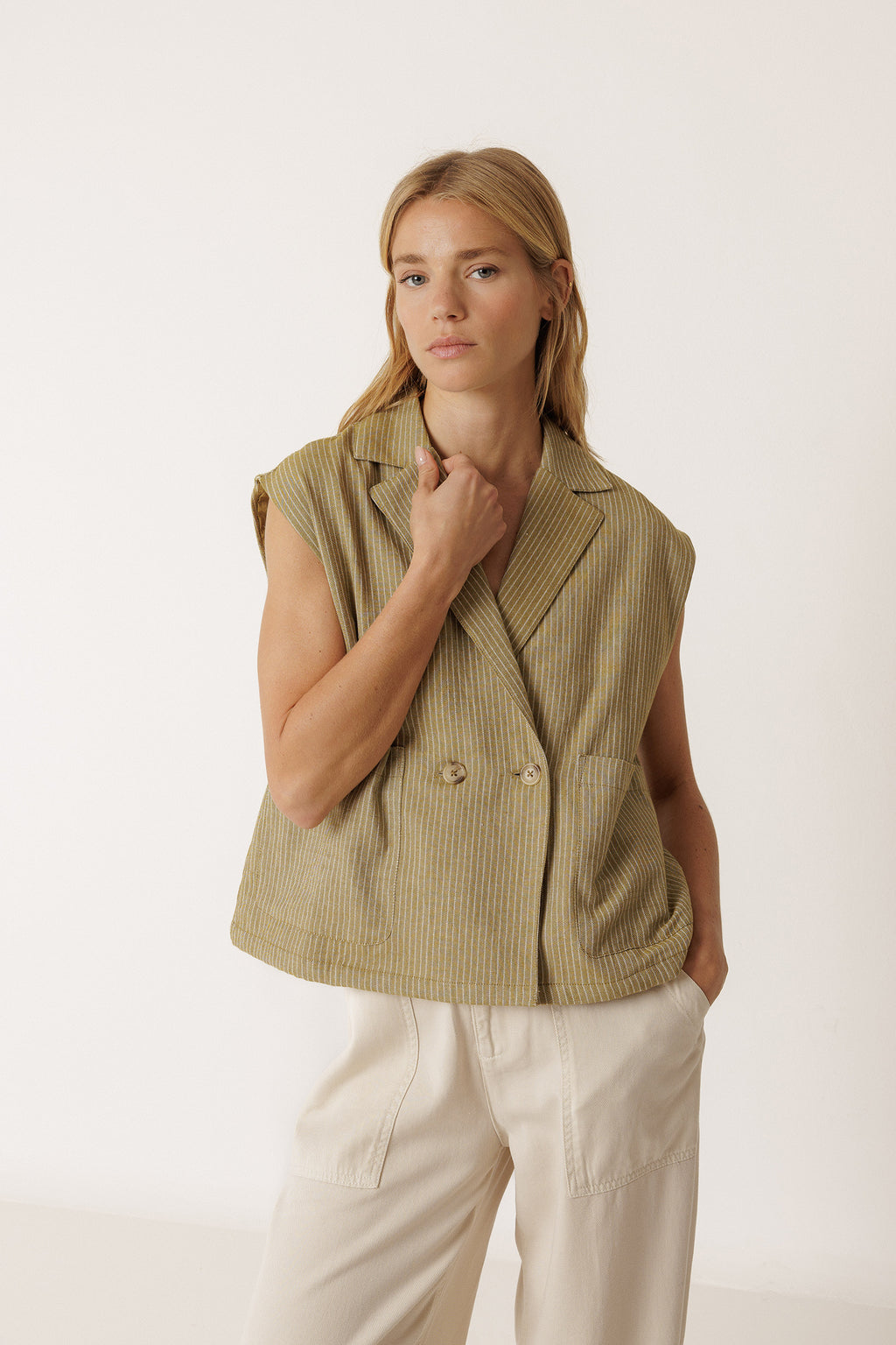 Fine Striped Cardigan - Khaki