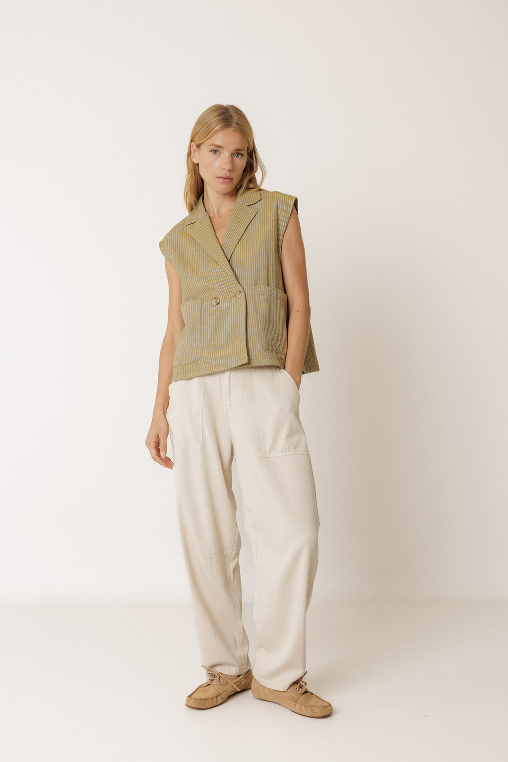 Fine Striped Cardigan - Khaki