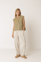 Fine Striped Cardigan - Khaki