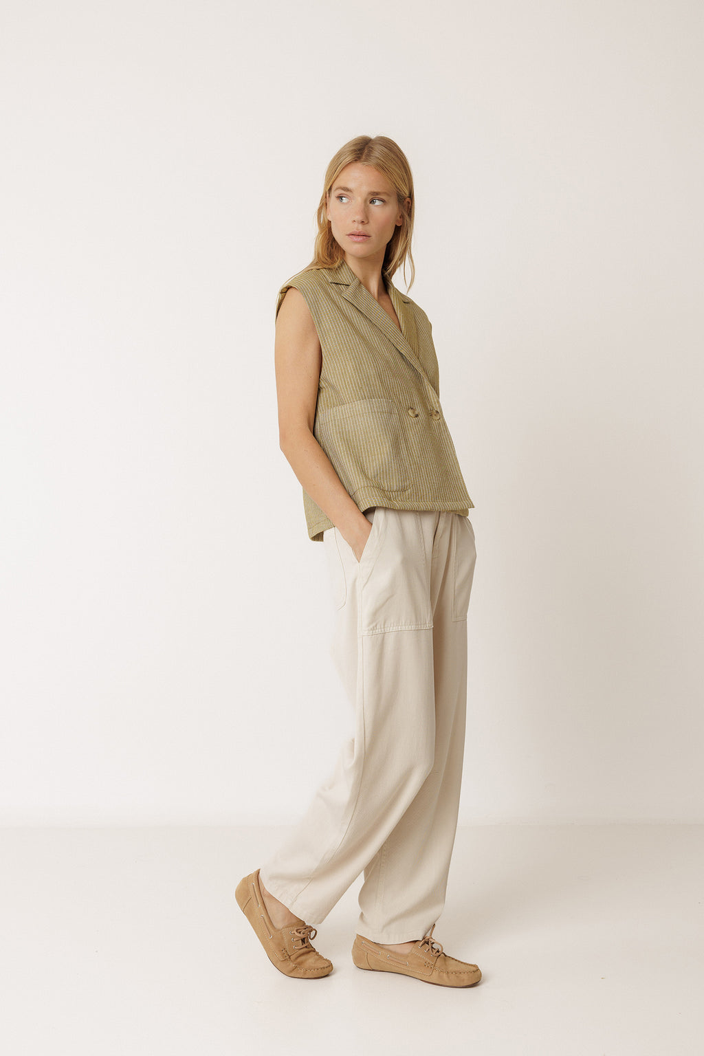 Fine Striped Cardigan - Khaki
