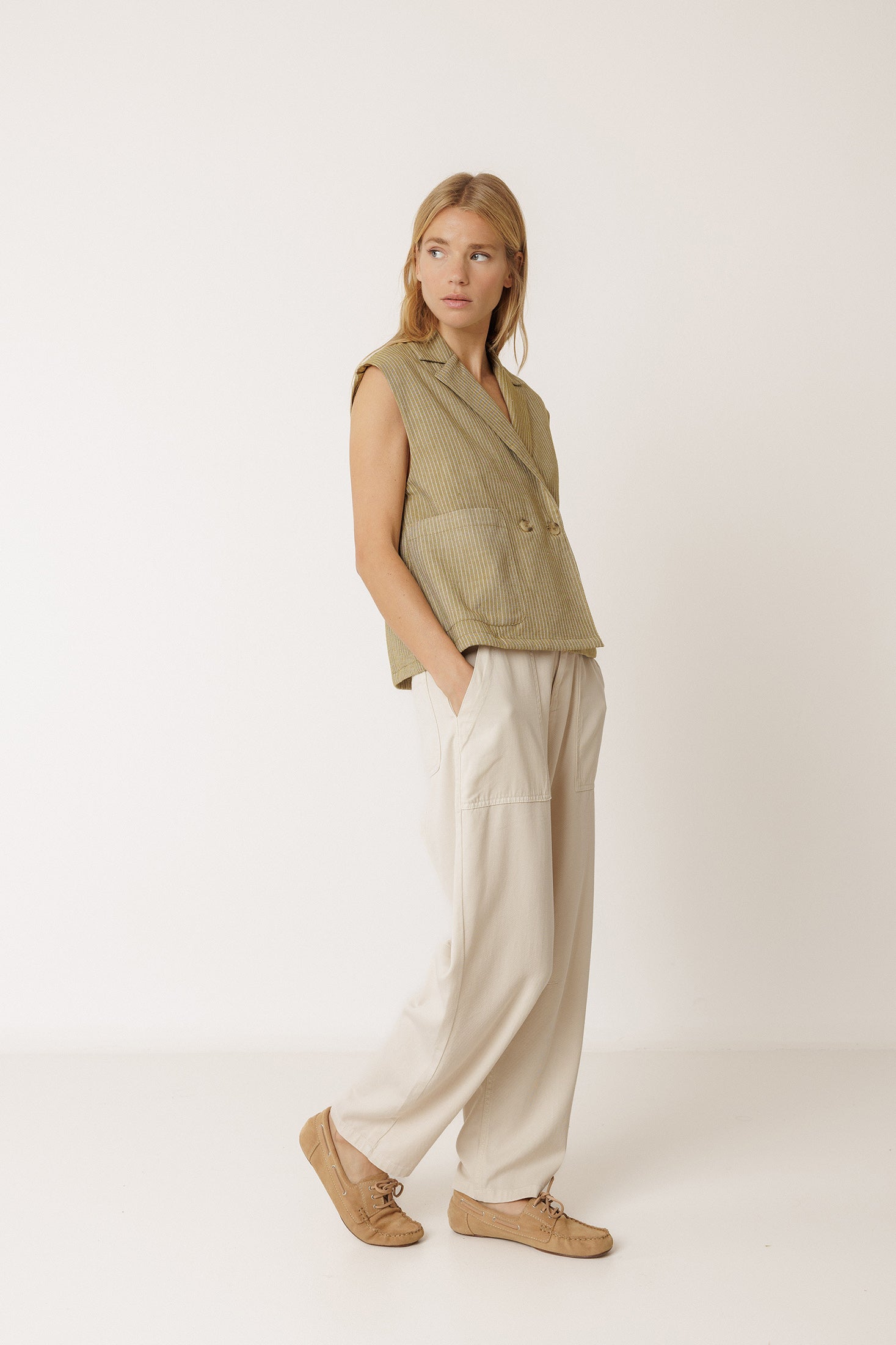 Fine Striped Cardigan - Khaki