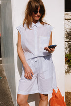 Long Poplin Bermuda Shorts - Ink