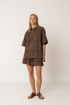 Poplin and Lace Shirt - Chocolate