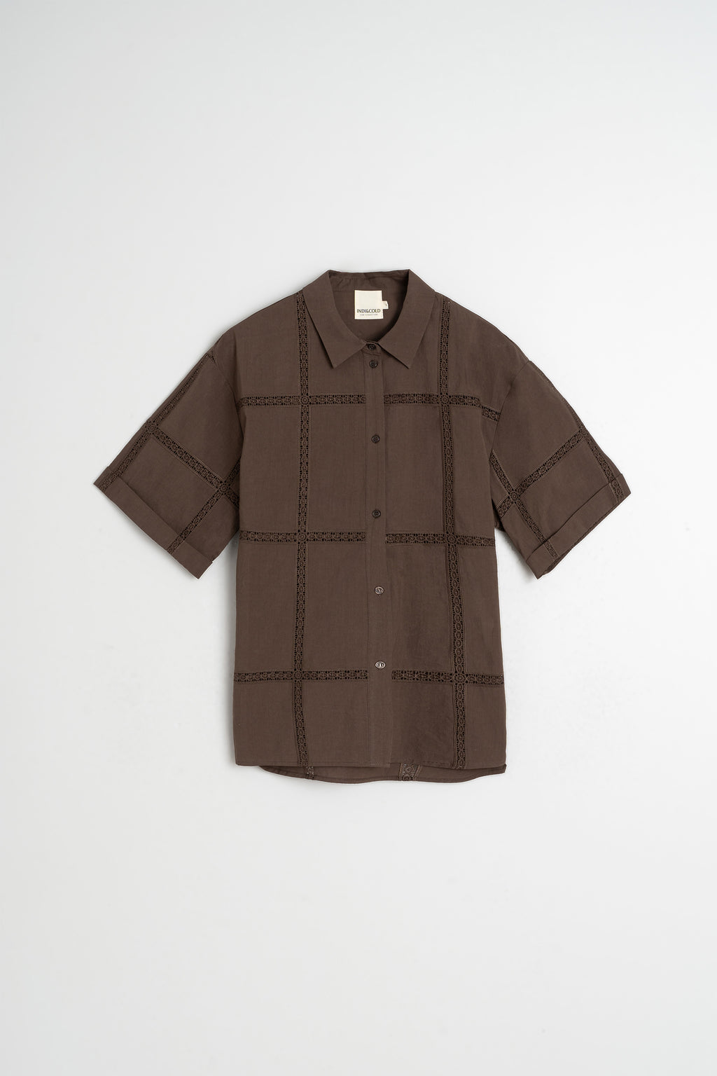 Poplin and Lace Shirt - Chocolate