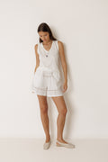 Short de Popelina y Encaje - Blanco