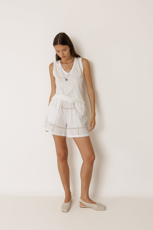 Poplin and Lace Shorts - White