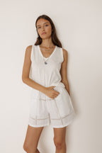 Short de Popelina y Encaje - Blanco