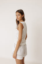Short de Popelina y Encaje - Blanco