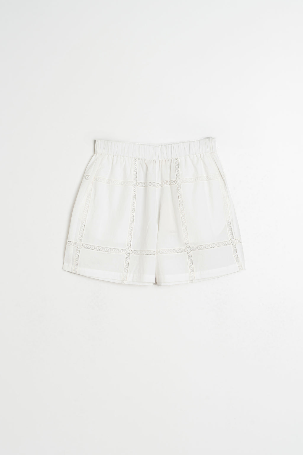 Short de Popelina y Encaje - Blanco