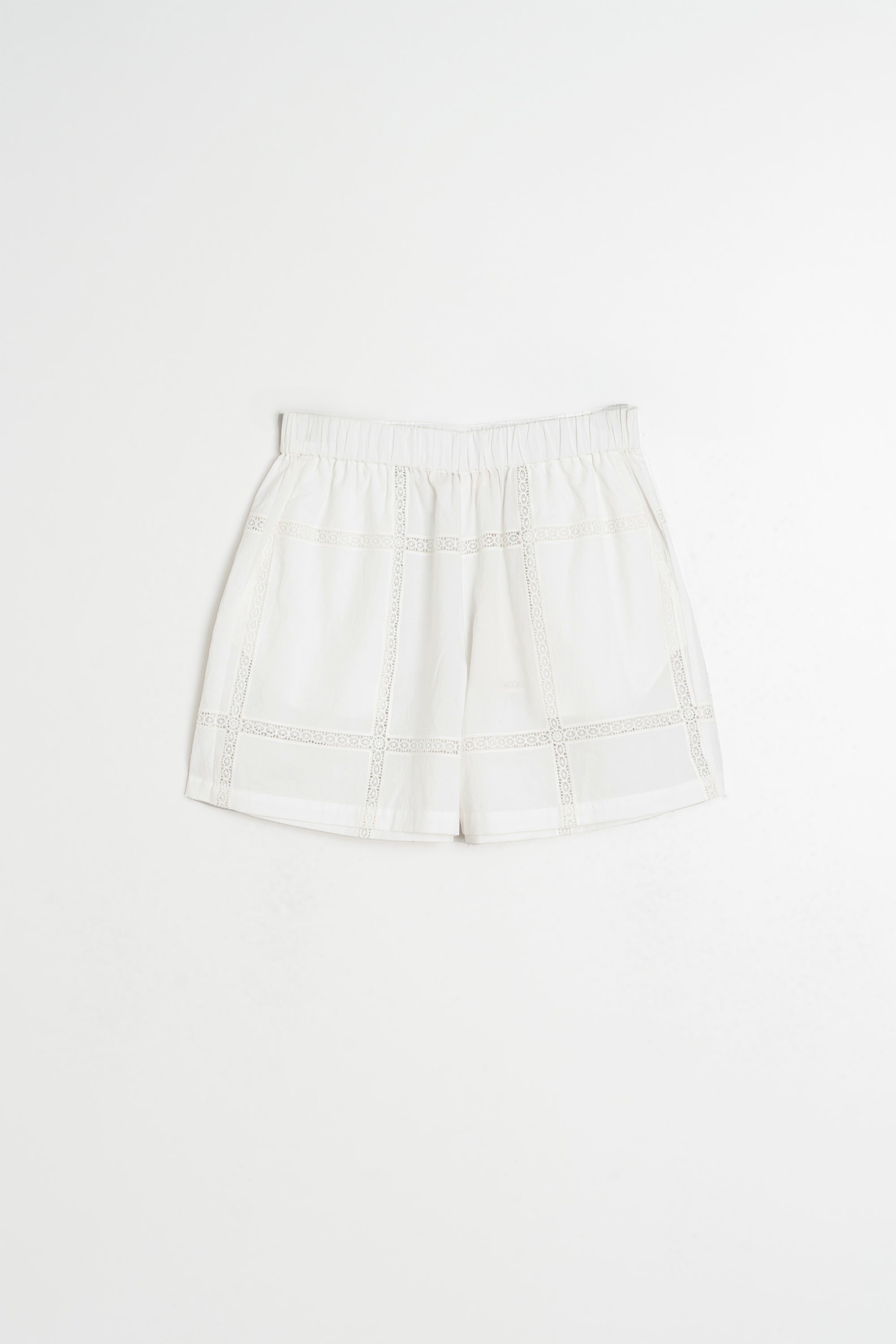 Short de Popelina y Encaje - Blanco