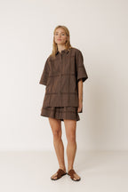 Short En Popeline Et Dentelle - Chocolat