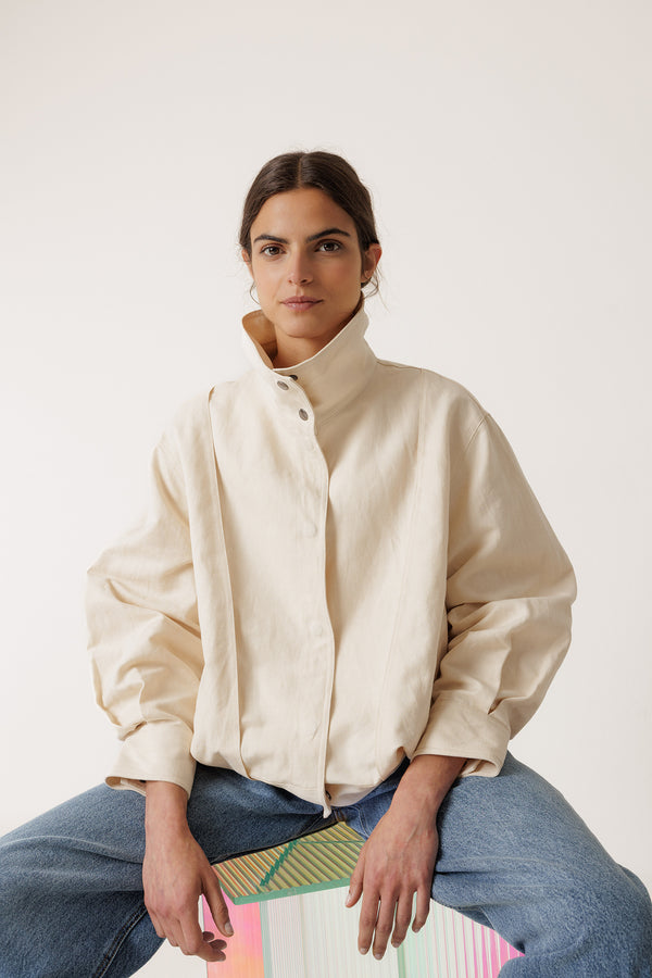 Cazadora Bomber De Algodón Y Lino - Piedra