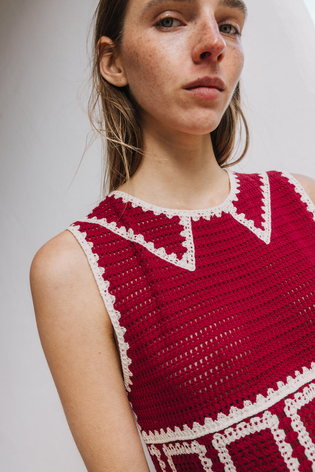 Crocheted Mini Dress - Red