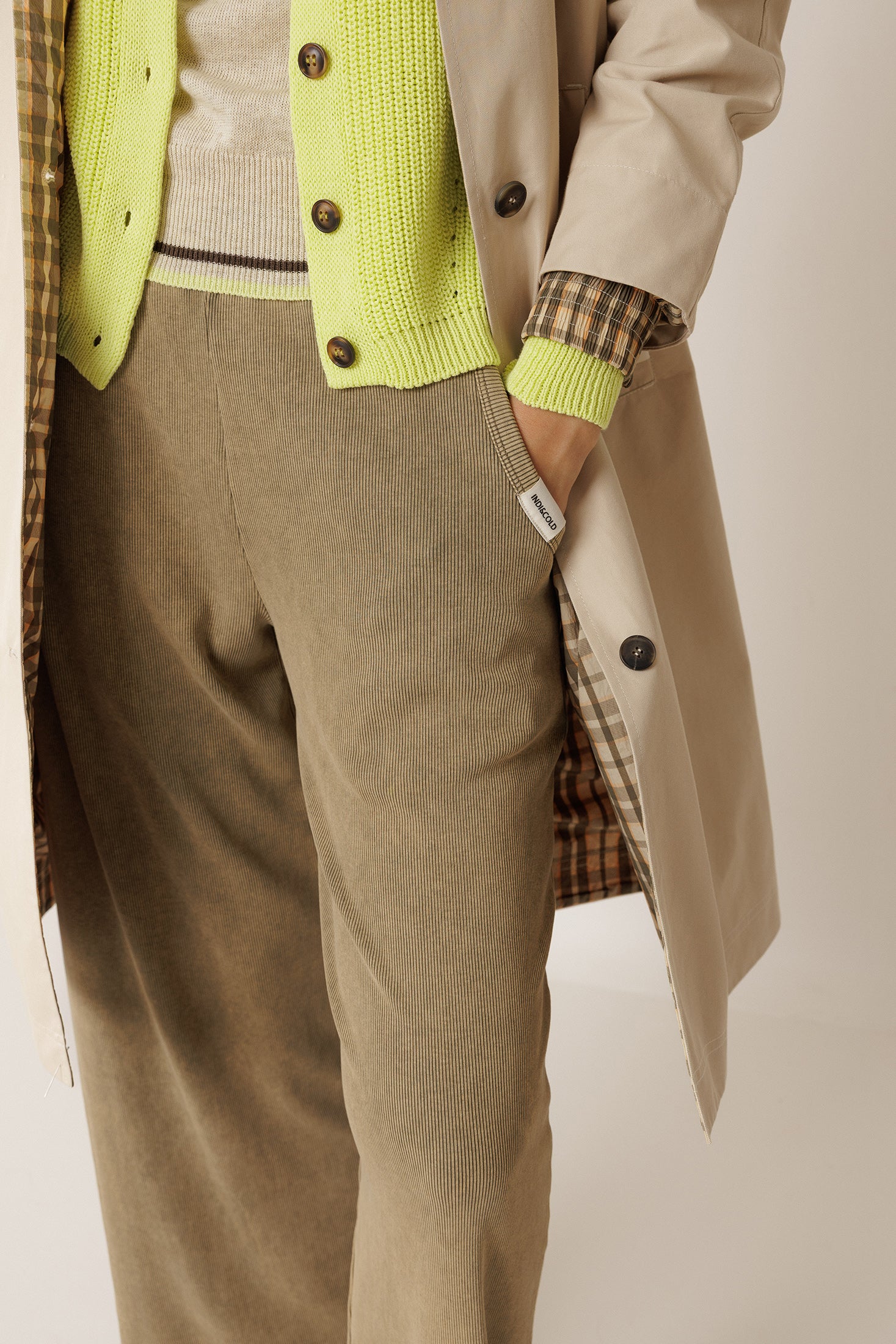 Pantalon Large Côtelé - Kaki