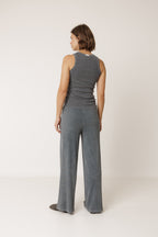 Wide-Leg Ribbed Trousers - Charcoal