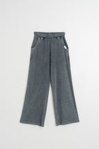 Wide-Leg Ribbed Trousers - Charcoal