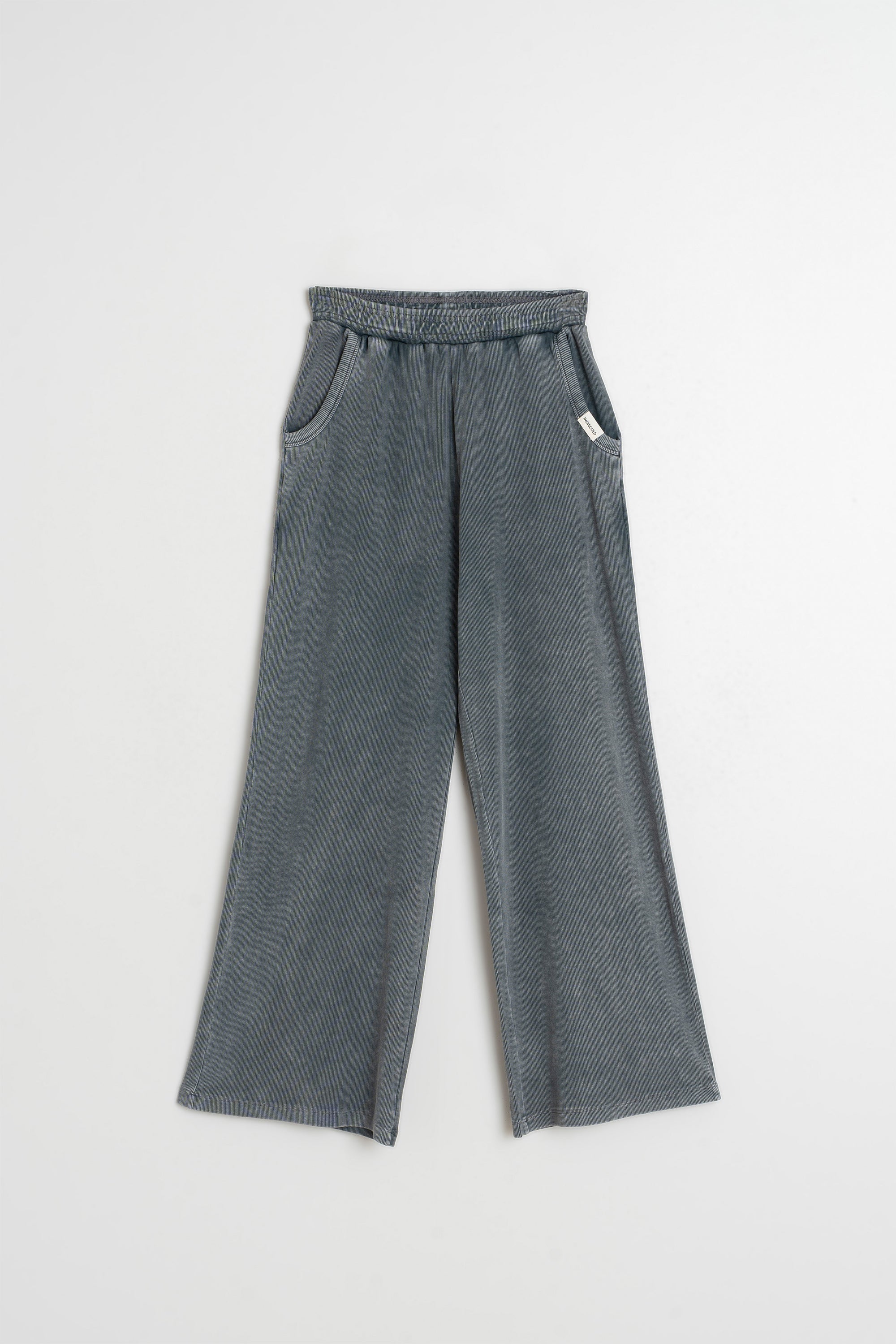 Wide-Leg Ribbed Trousers - Charcoal