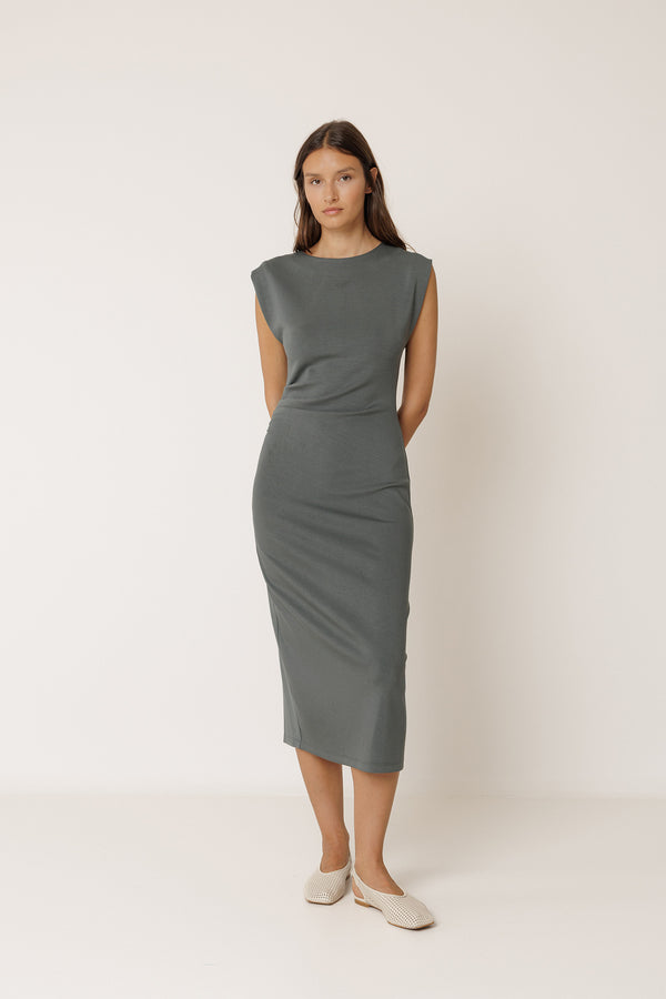 Vestido Entallado Plisado - Antracita