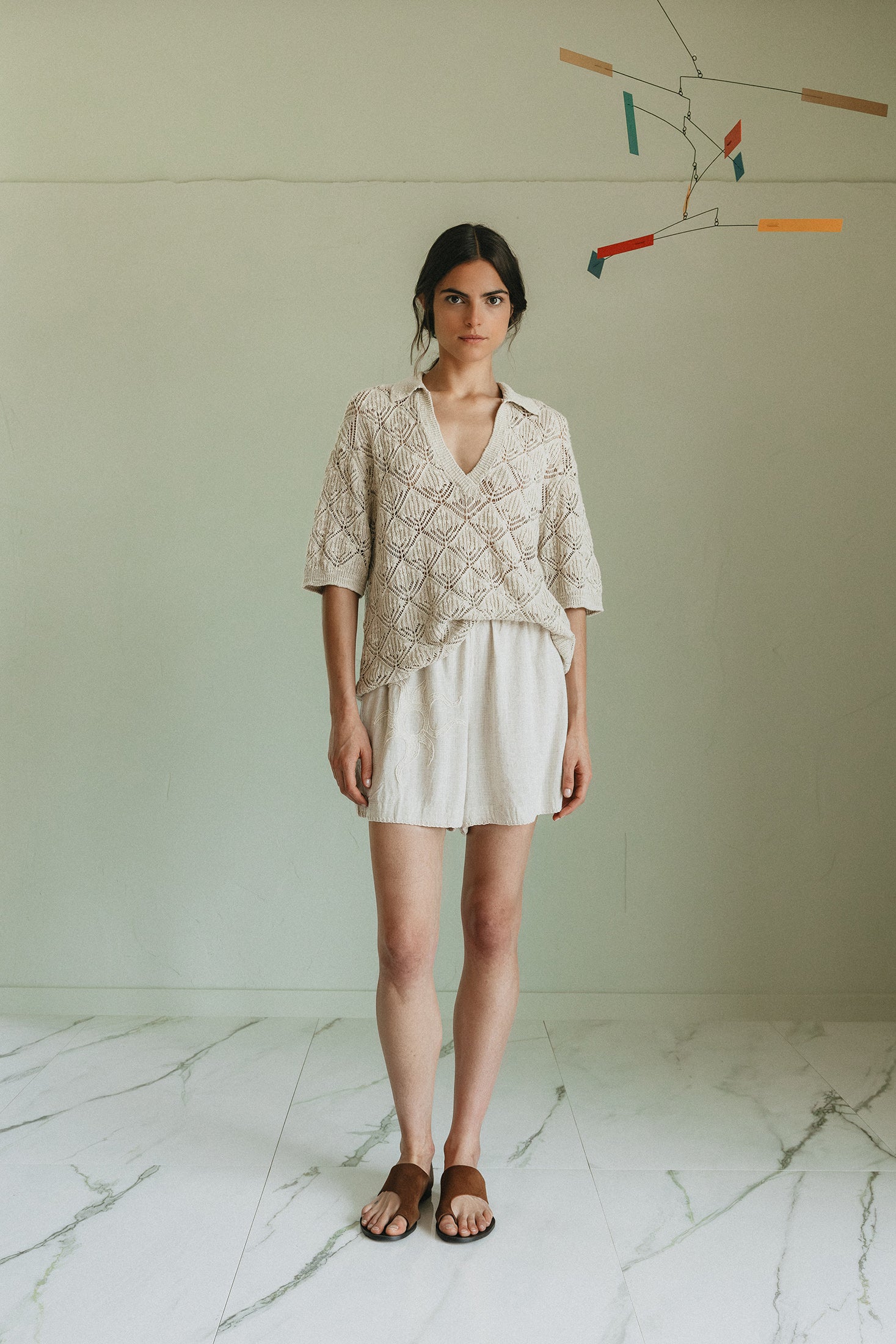 Polo En Maille Ajourée - Beige