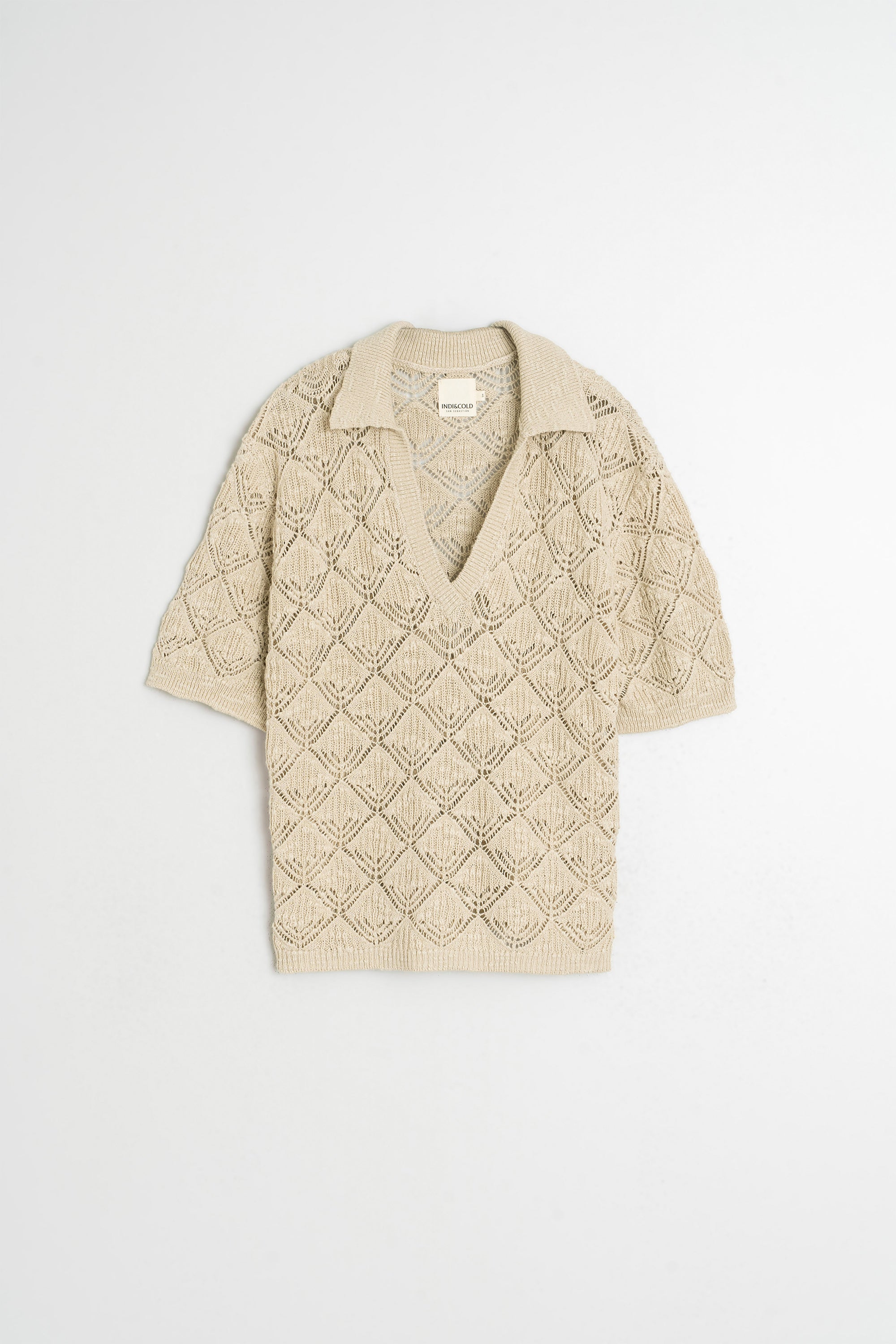 Polo En Maille Ajourée - Beige