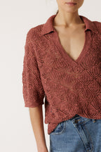 Openwork Knit Polo - Litchi
