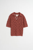 Openwork Knit Polo - Litchi