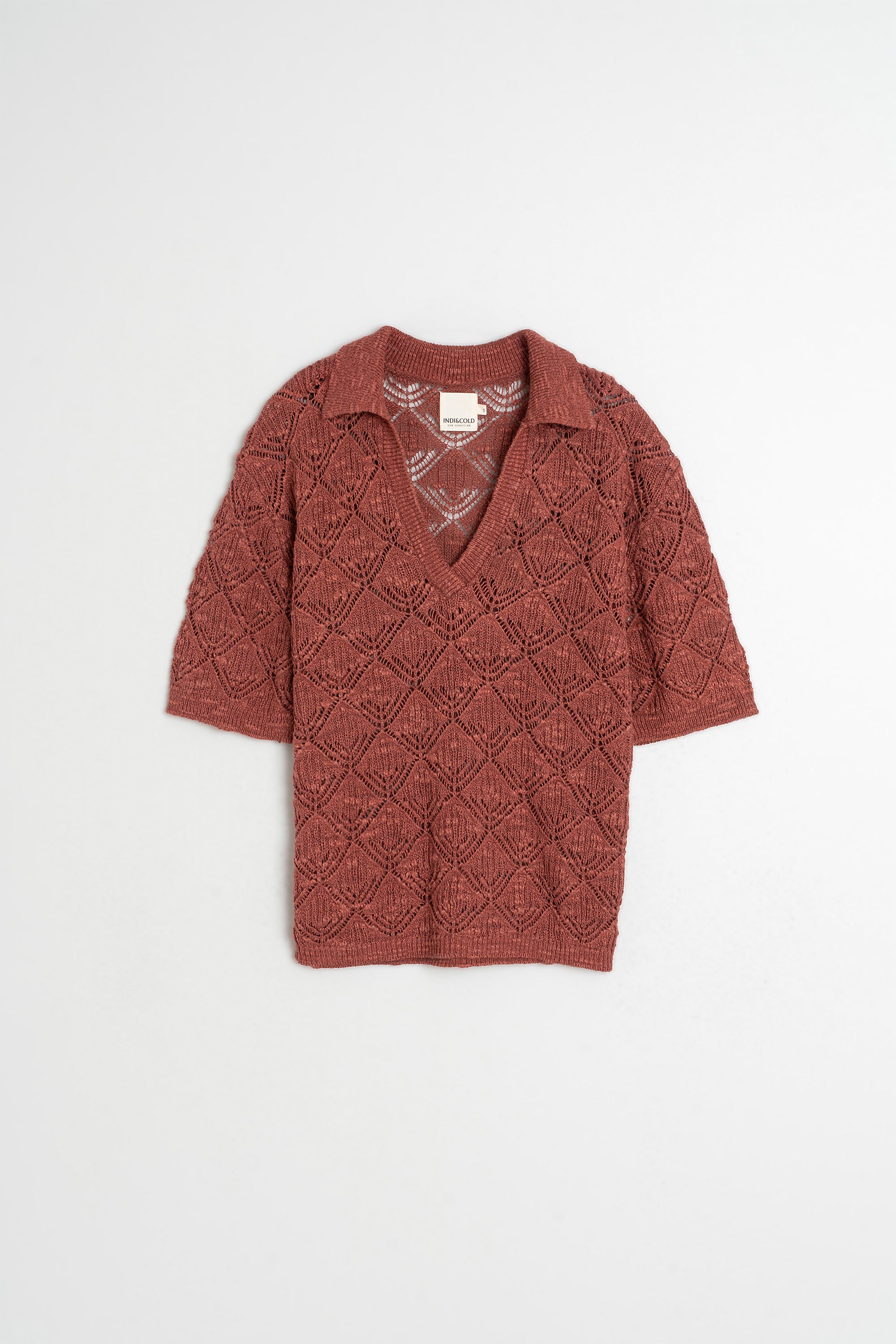 Openwork Knit Polo - Litchi