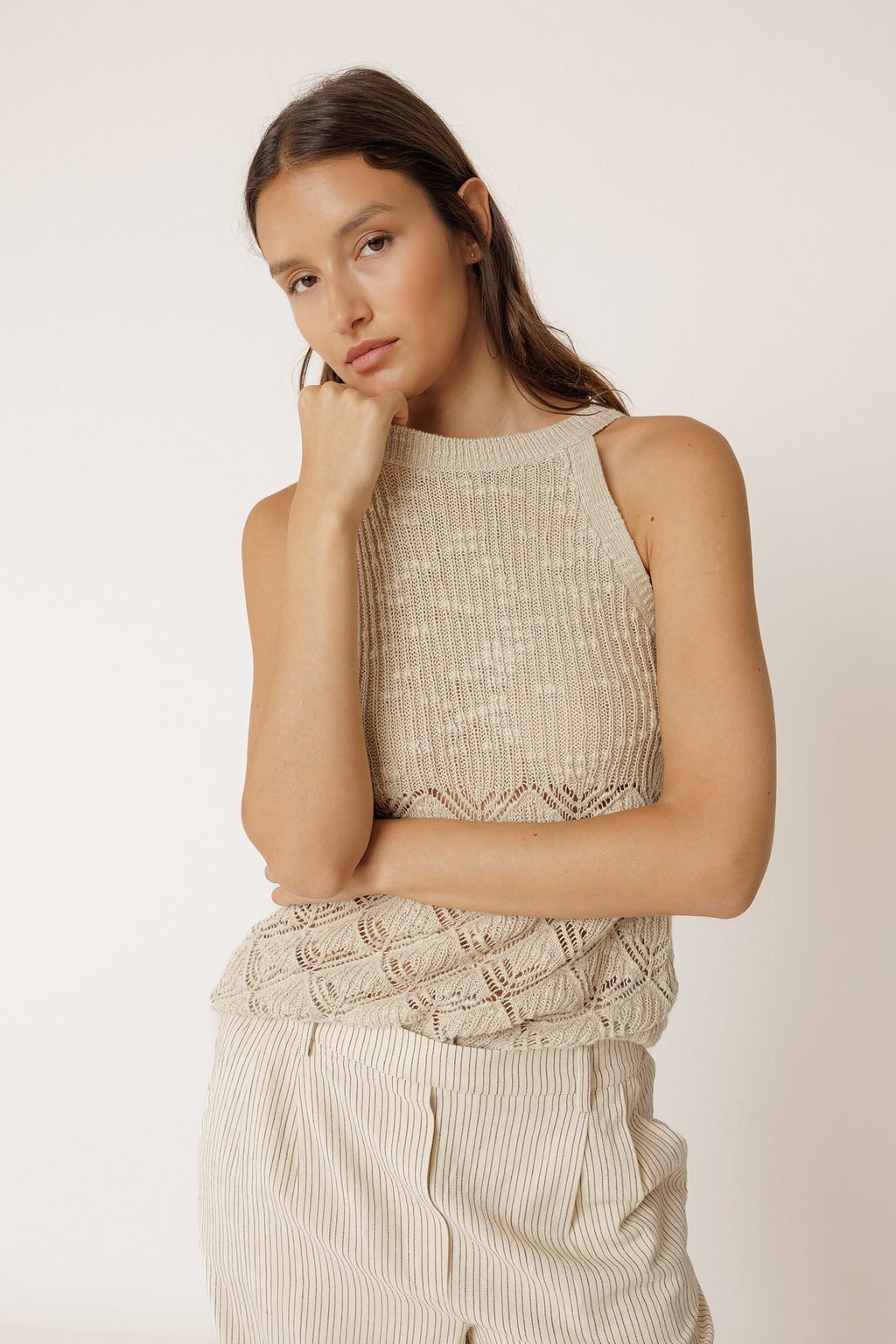 Openwork Knit Top - Beige