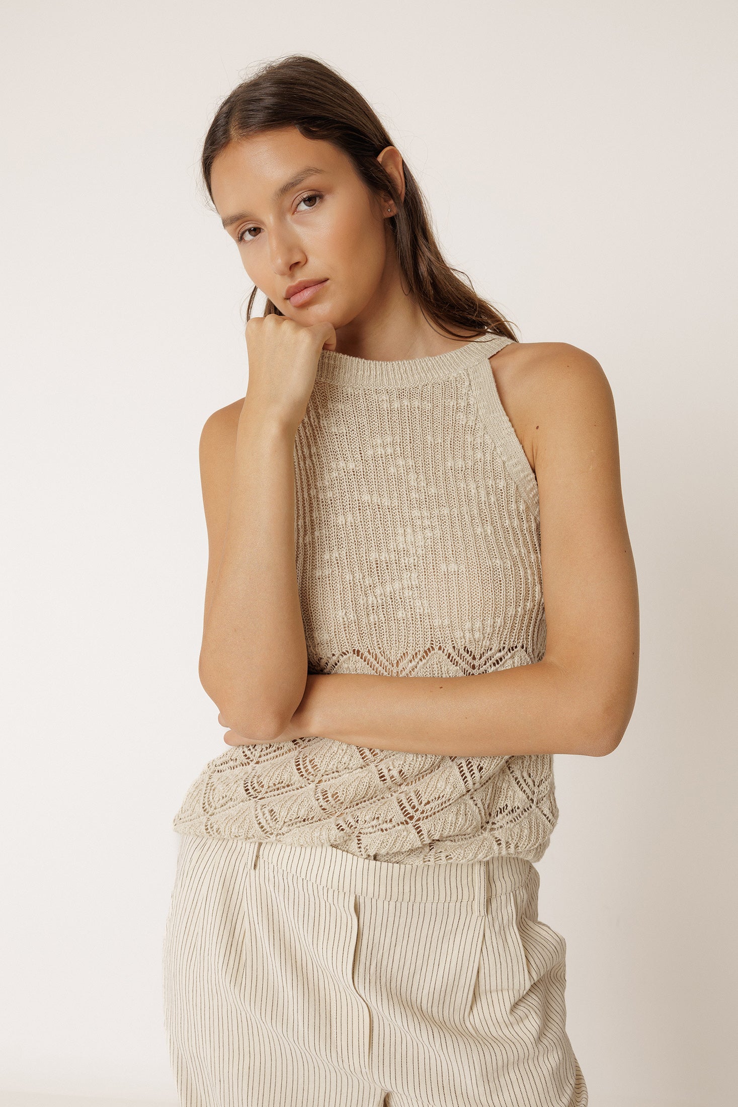 Openwork Knit Top - Beige