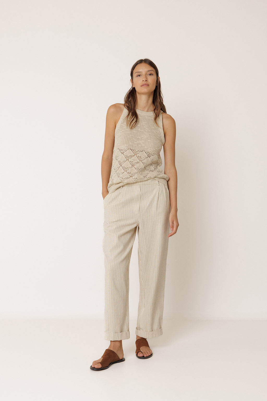 Openwork Knit Top - Beige
