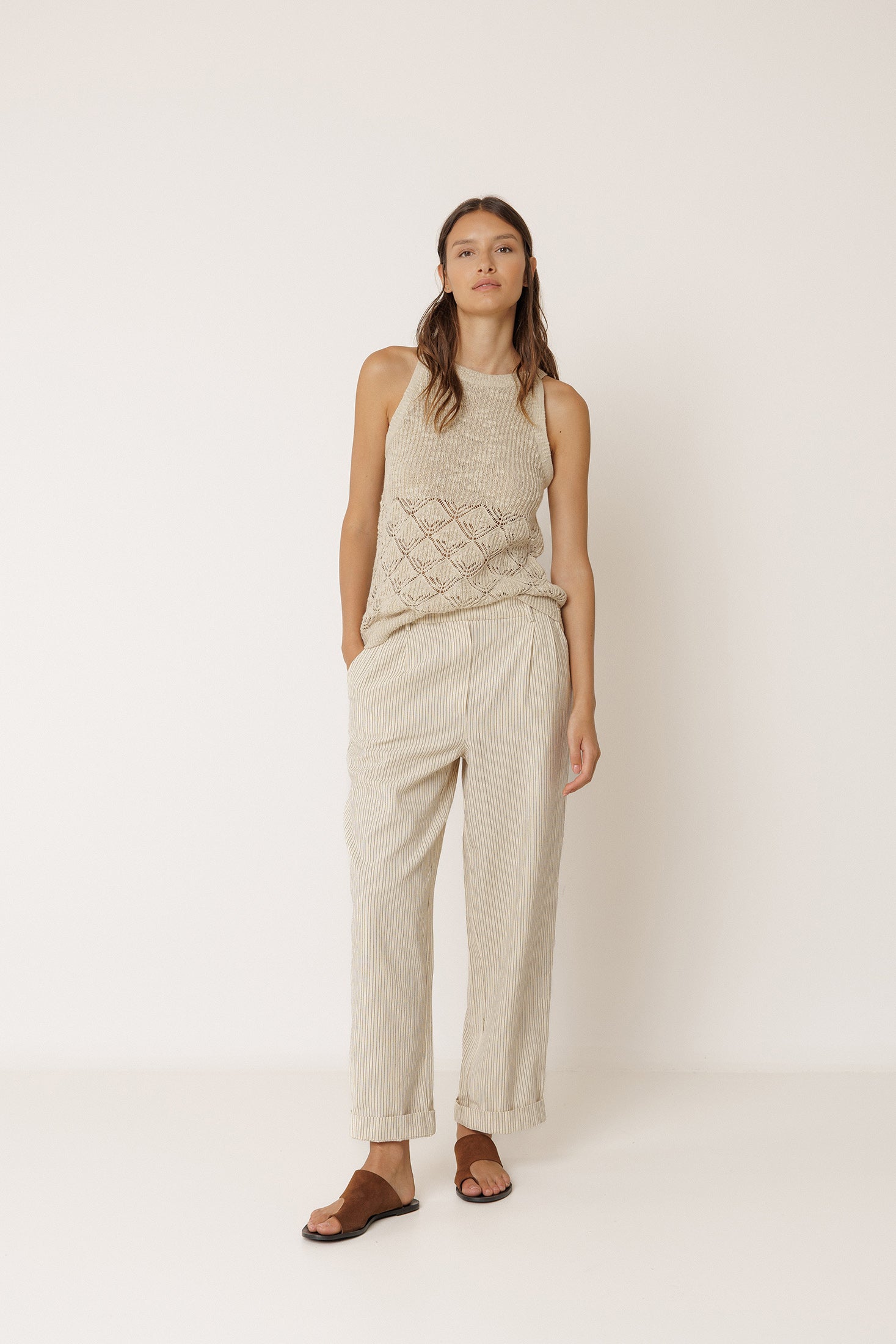 Openwork Knit Top - Beige