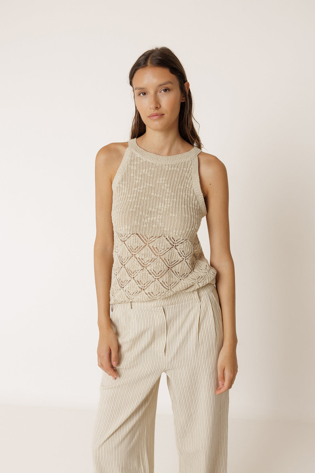 Openwork Knit Top - Beige