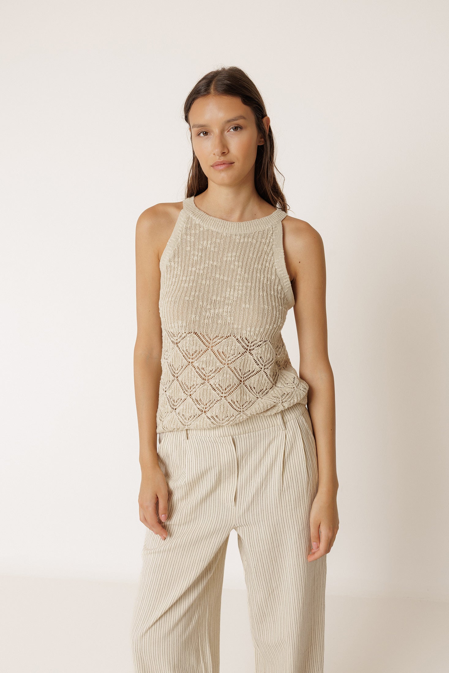 Openwork Knit Top - Beige