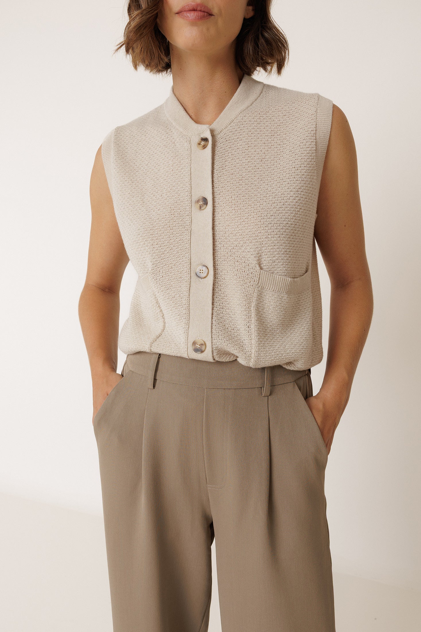 Seed Stitch Waistcoat - Beige