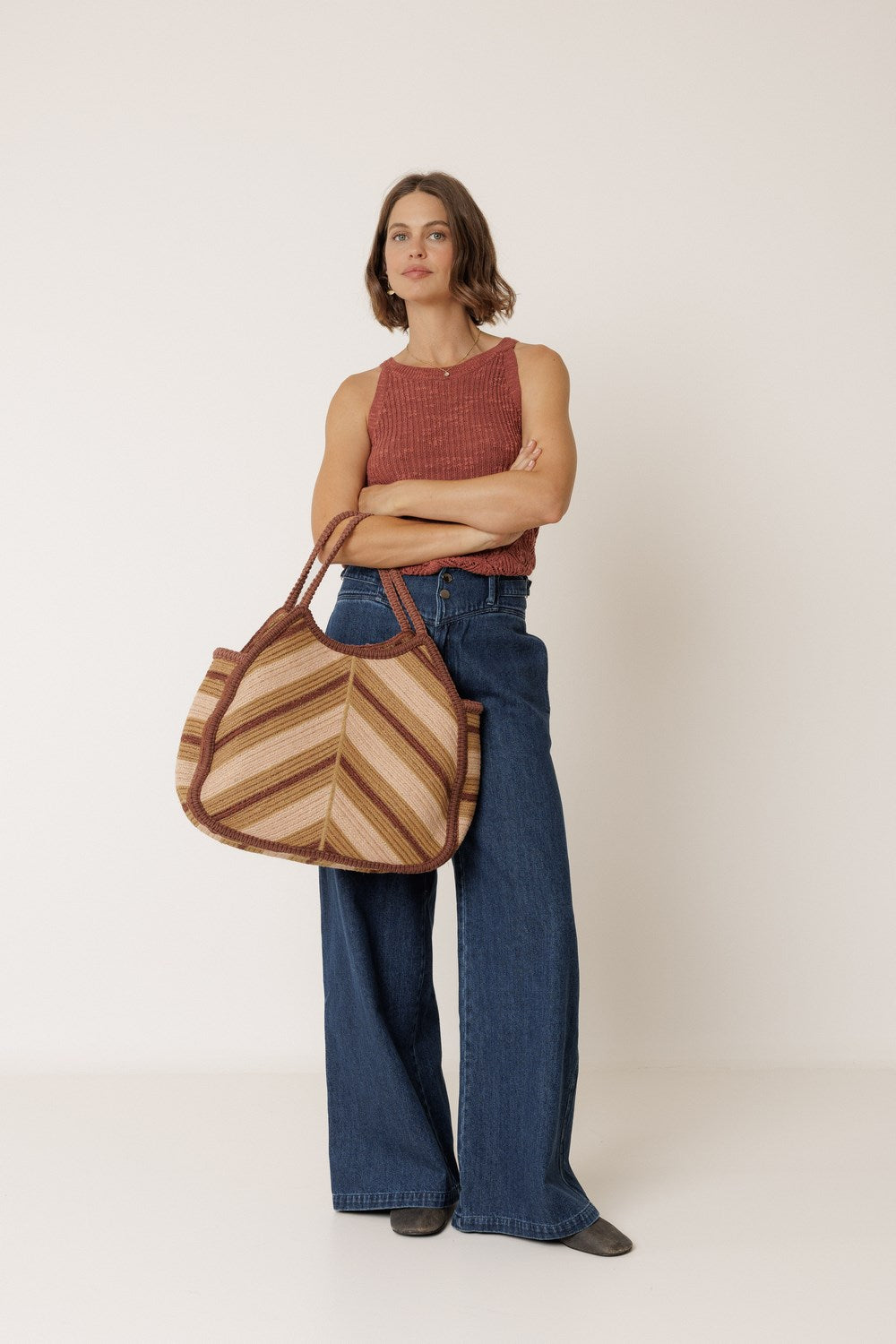Herringbone Tote Bag - Chocolate