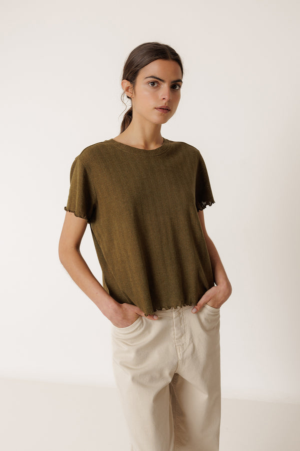 Chemise Courte Côtelée - Kaki
