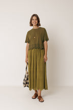 Embroidered Square-Cut T-Shirt - Khaki