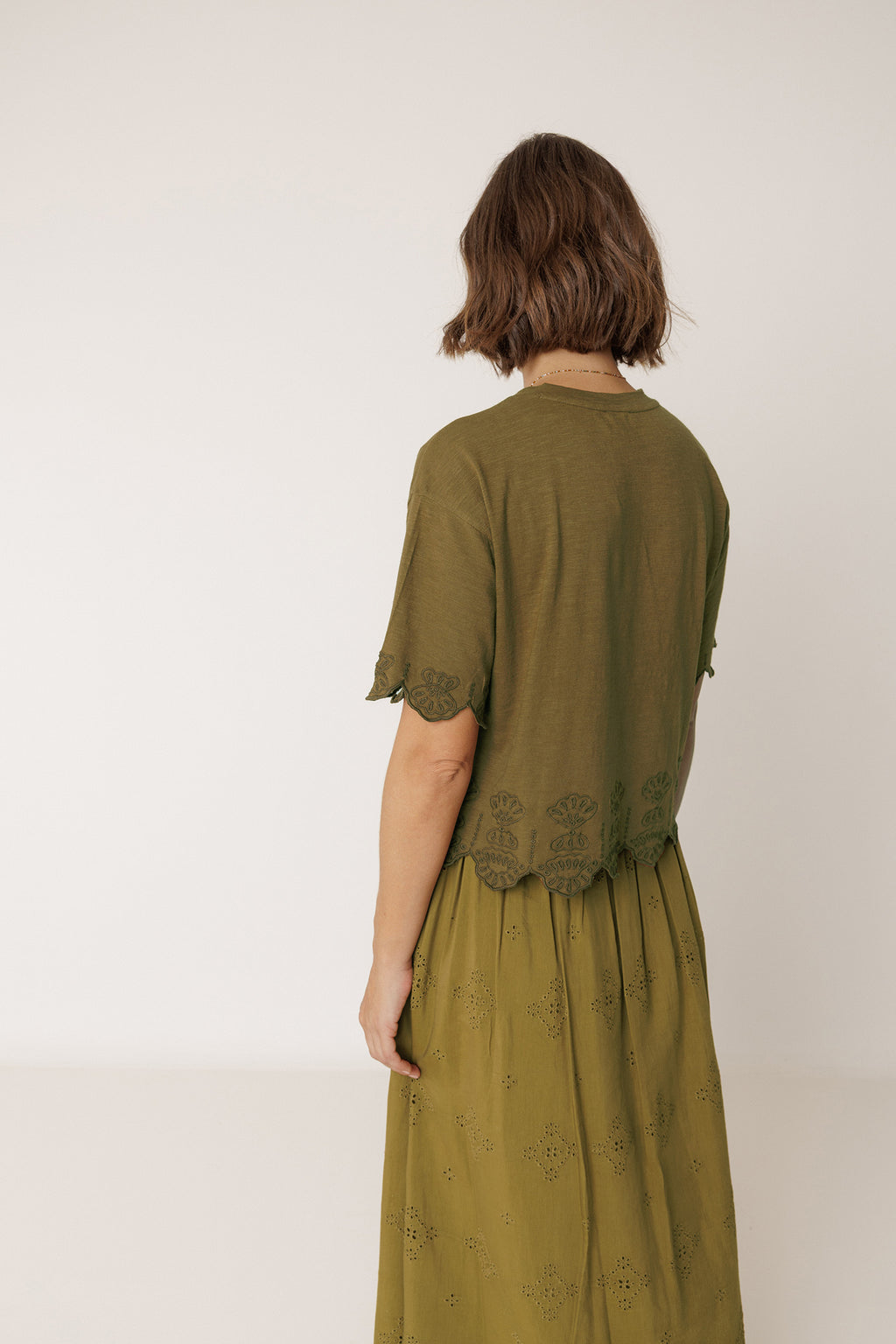 Embroidered Square-Cut T-Shirt - Khaki