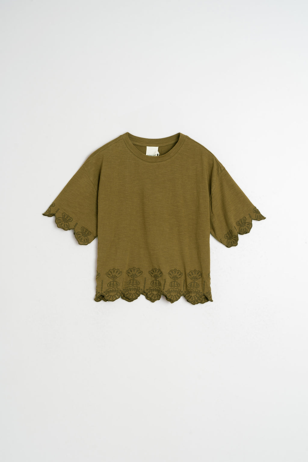 Embroidered Square-Cut T-Shirt - Khaki