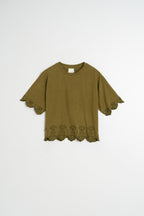 Embroidered Square-Cut T-Shirt - Khaki