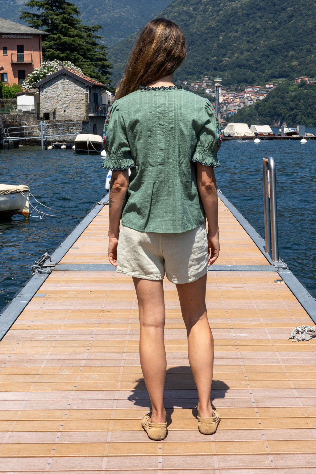 Cross-Stitch Embroidered Shirt - Emerald