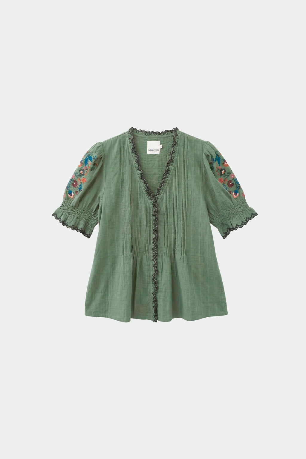 Cross-Stitch Embroidered Shirt - Emerald