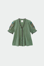 Cross-Stitch Embroidered Shirt - Emerald