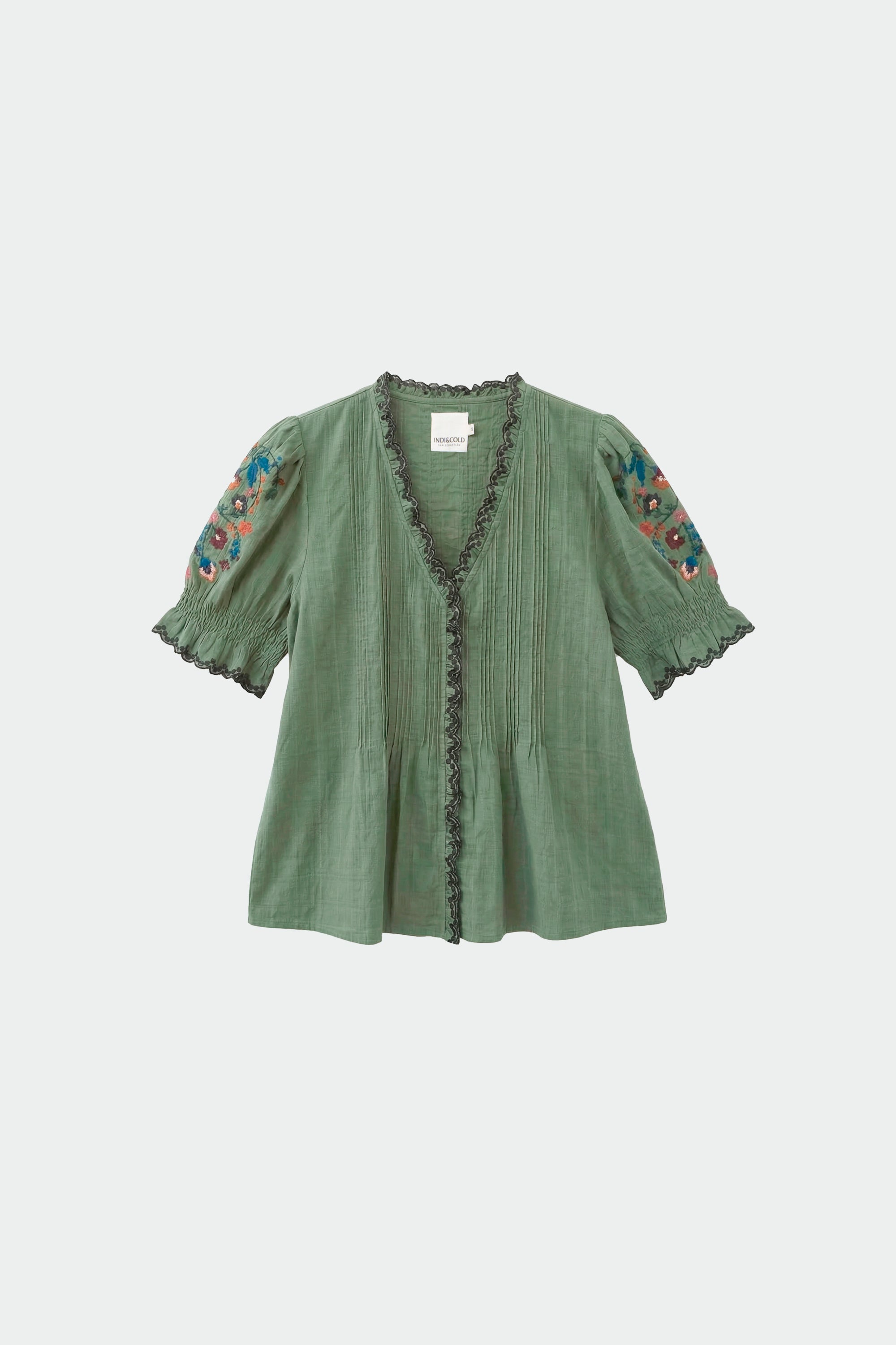 Cross-Stitch Embroidered Shirt - Emerald